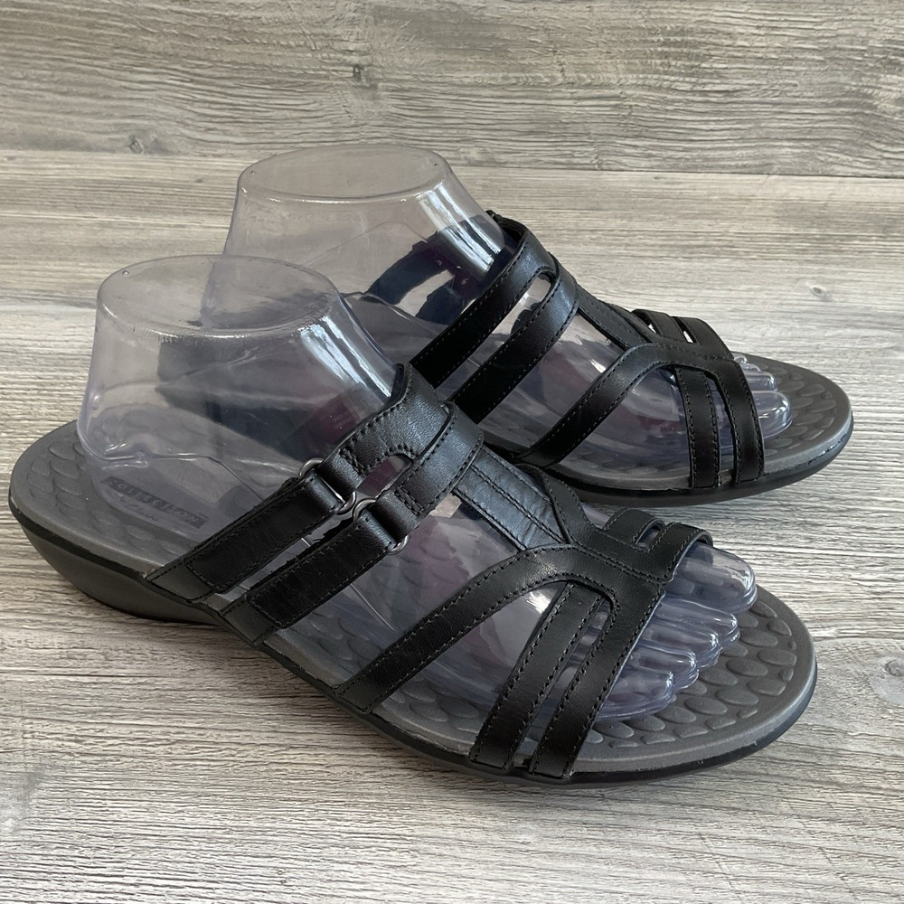 Clarks Women's Sonar Pilot Black Leather Strap Comfort Casual Sandals Size 9W